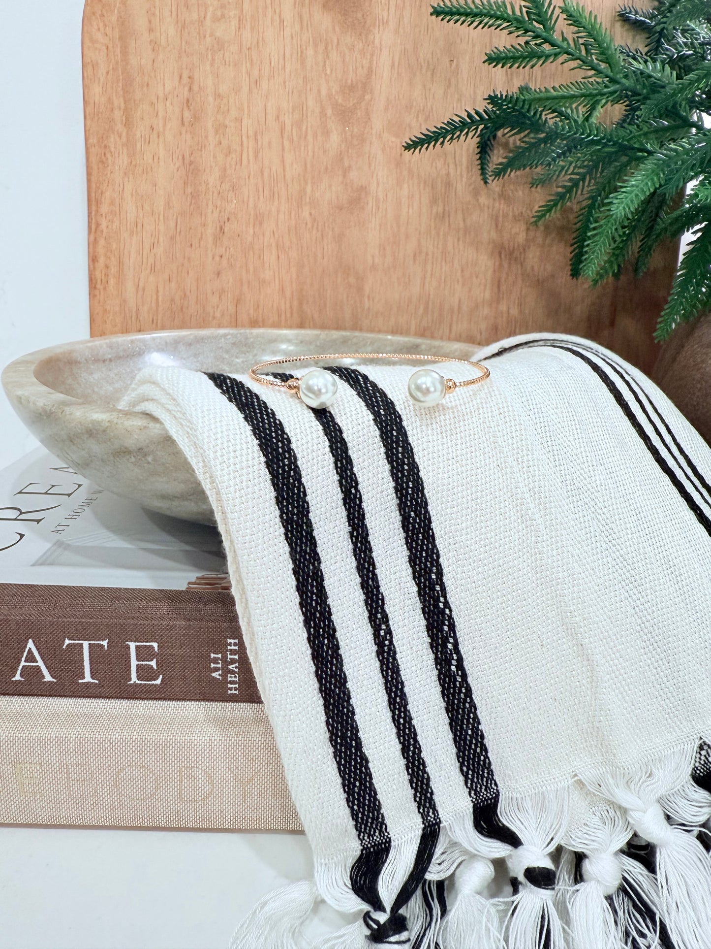 Pearl Bead Open Cuff Bracelet