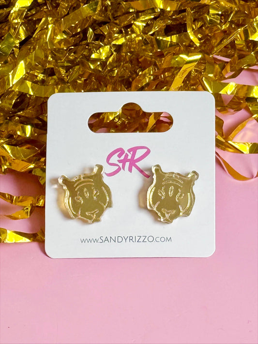 Small Mirrored Golden Tiger Stud