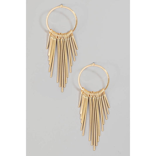Dainty Metallic Bar Fringe Hoop Stud Earrings - Gold or Silver