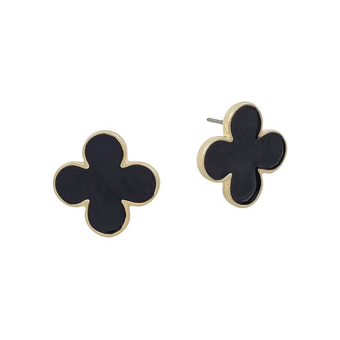 Black Enamel Clover Stud