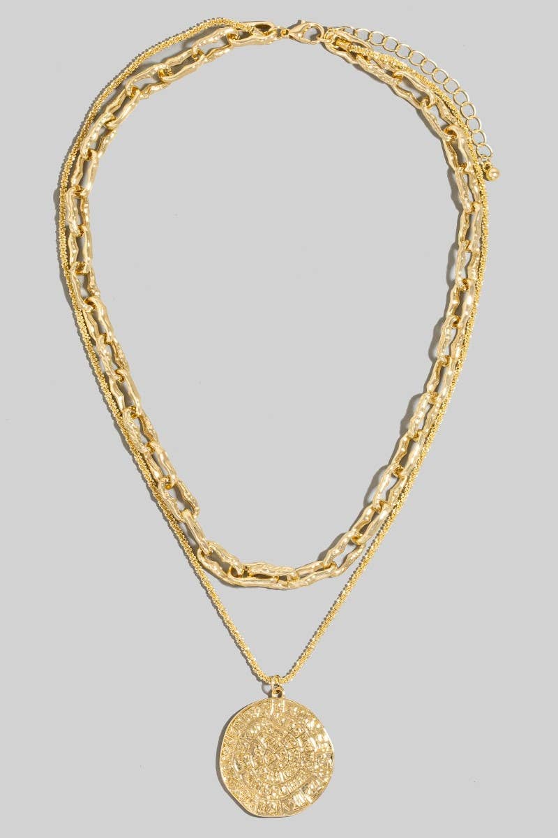 Coin Pendant Layered Chains Necklace
