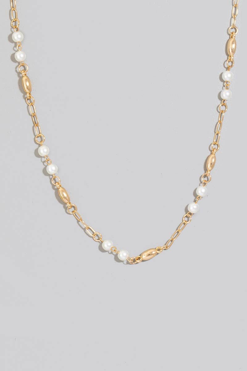 Pearl And Metallic Station Chain Necklace