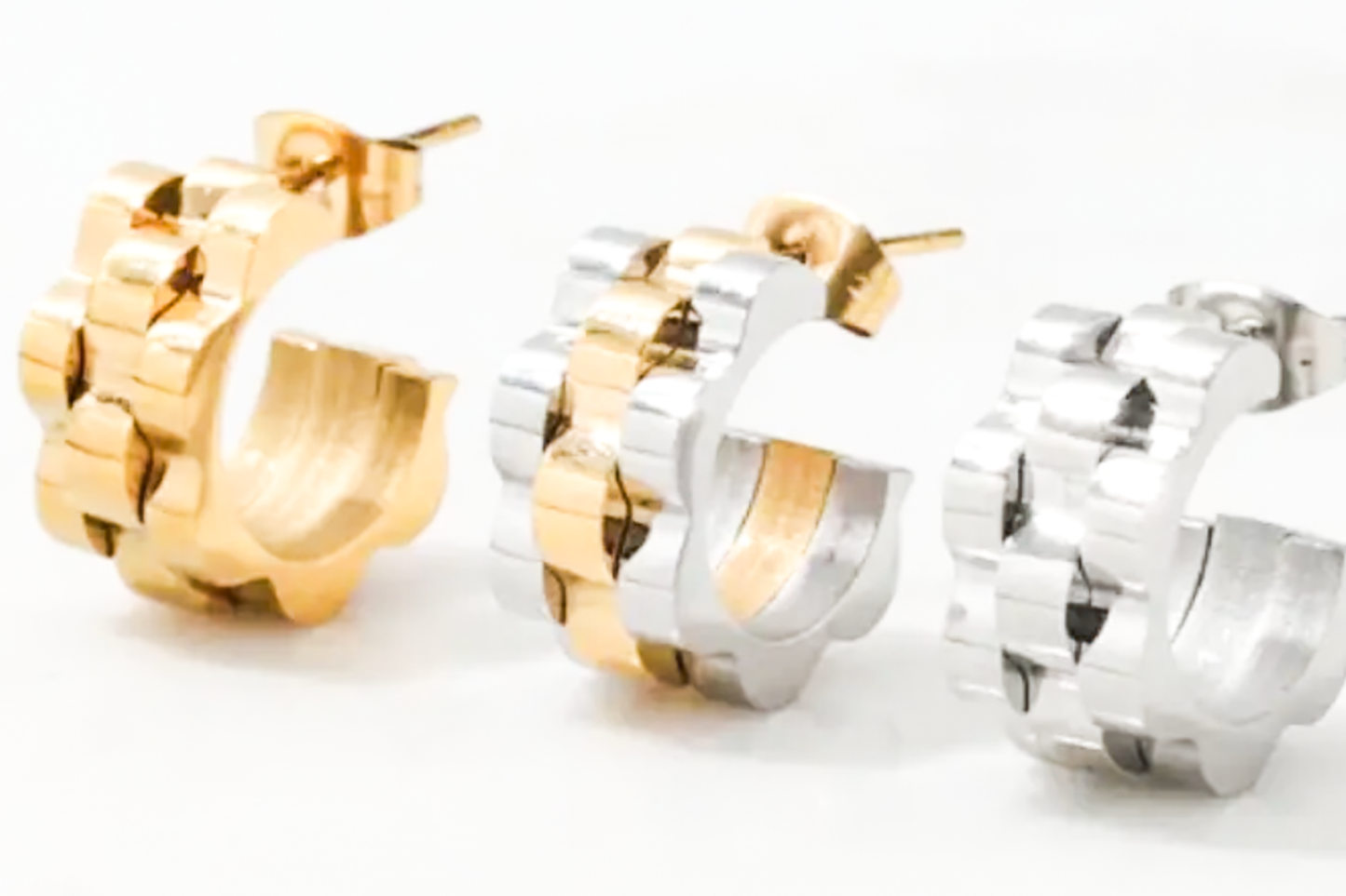 Roll X style watch band Mini Hoop Earring- Earring 14K Gold