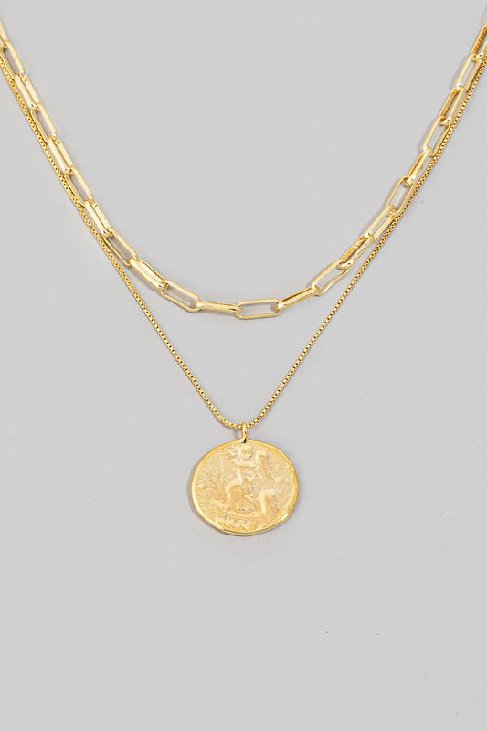 Gold Dipped Warped Coin Layered Chain Necklace