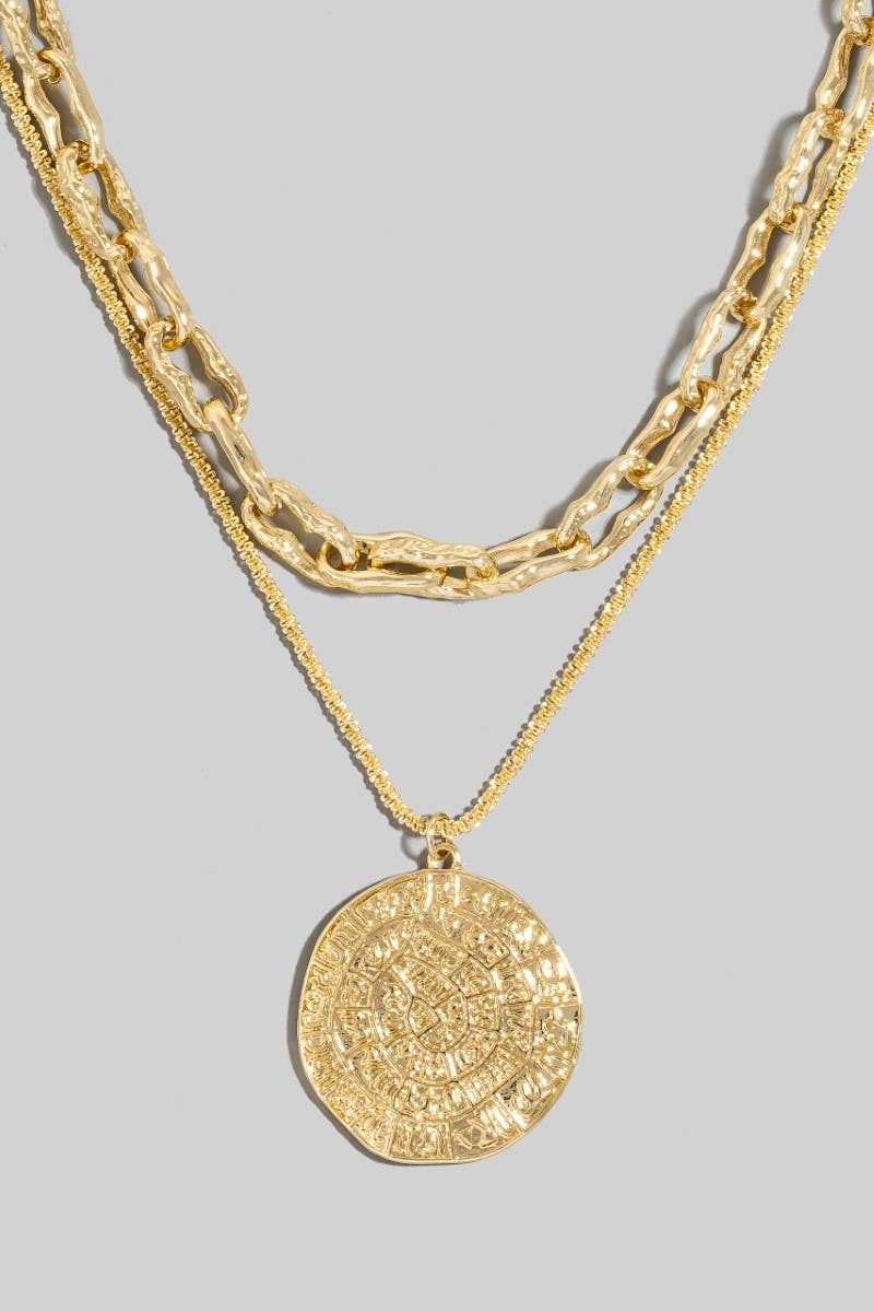 Coin Pendant Layered Chains Necklace