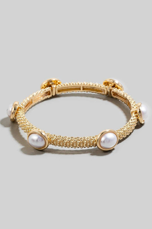 Intricate Metallic And Pearl Elastic Bracelet
