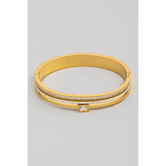 Stainless Steel Pave Rhinestone Row Bangle Bracelet