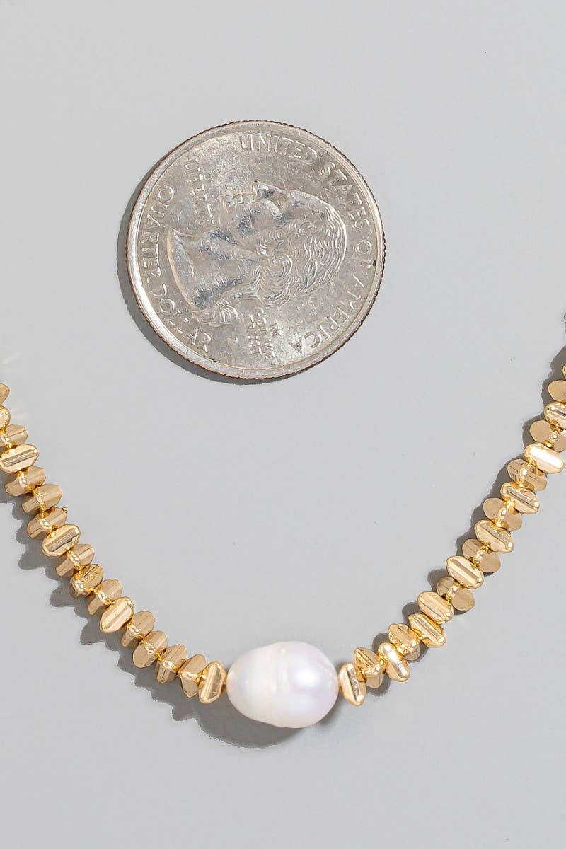 Pearl Charm Abstract Metallic Beaded Necklace