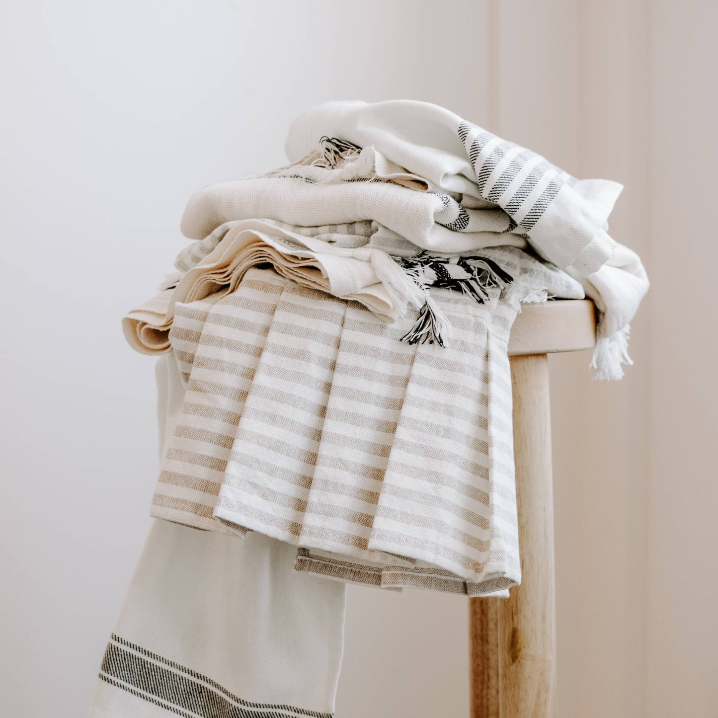 Striped Hand Towel with Ruffle, Grey