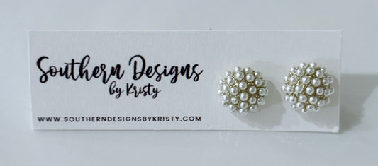 Gold Dipped Pearl Embellished Stud Earrings