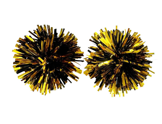 Black and Gold Tinsel Party Pom Studs
