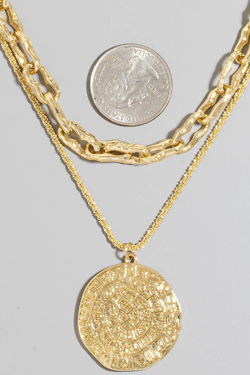 Coin Pendant Layered Chains Necklace