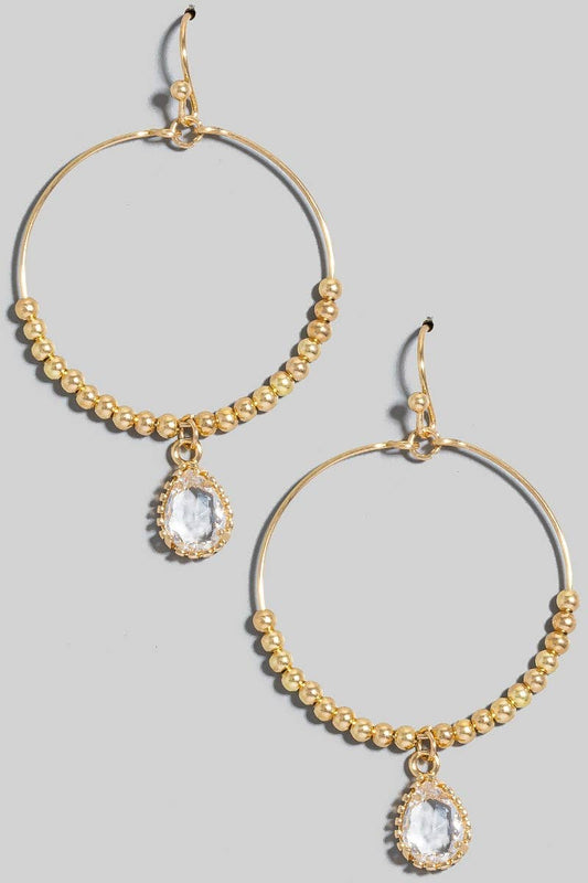 Faceted Tear Charm Hoop Dangle Earrings