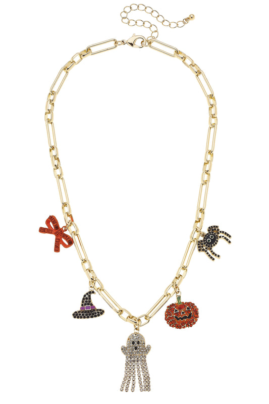 Halloween Pave Icons Charm Necklace in Shiny Gold