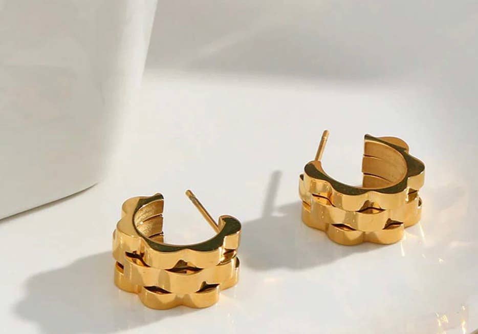 Roll X style watch band Mini Hoop Earring- Earring 14K Gold