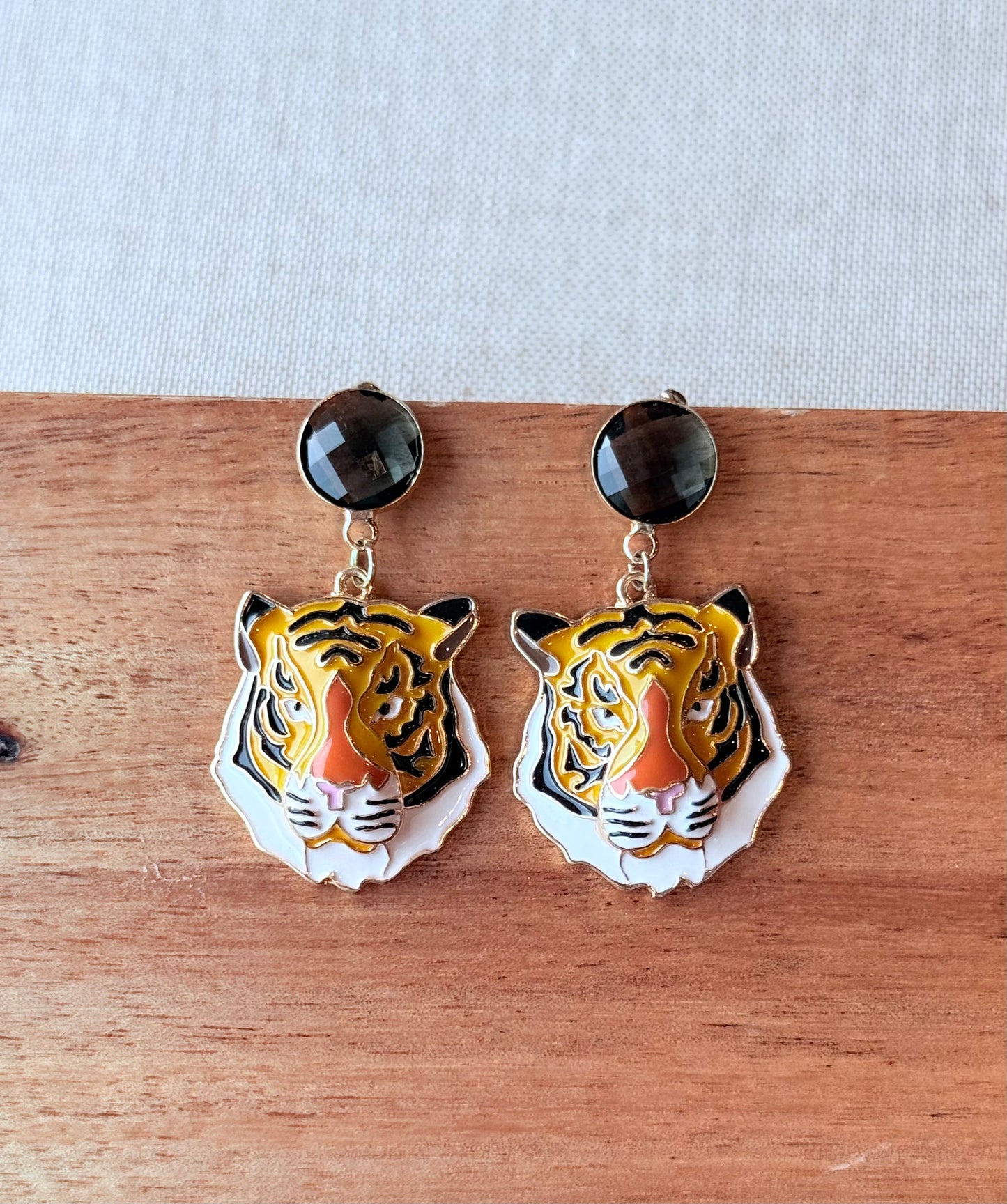 Tiger Head Dangle Earrings