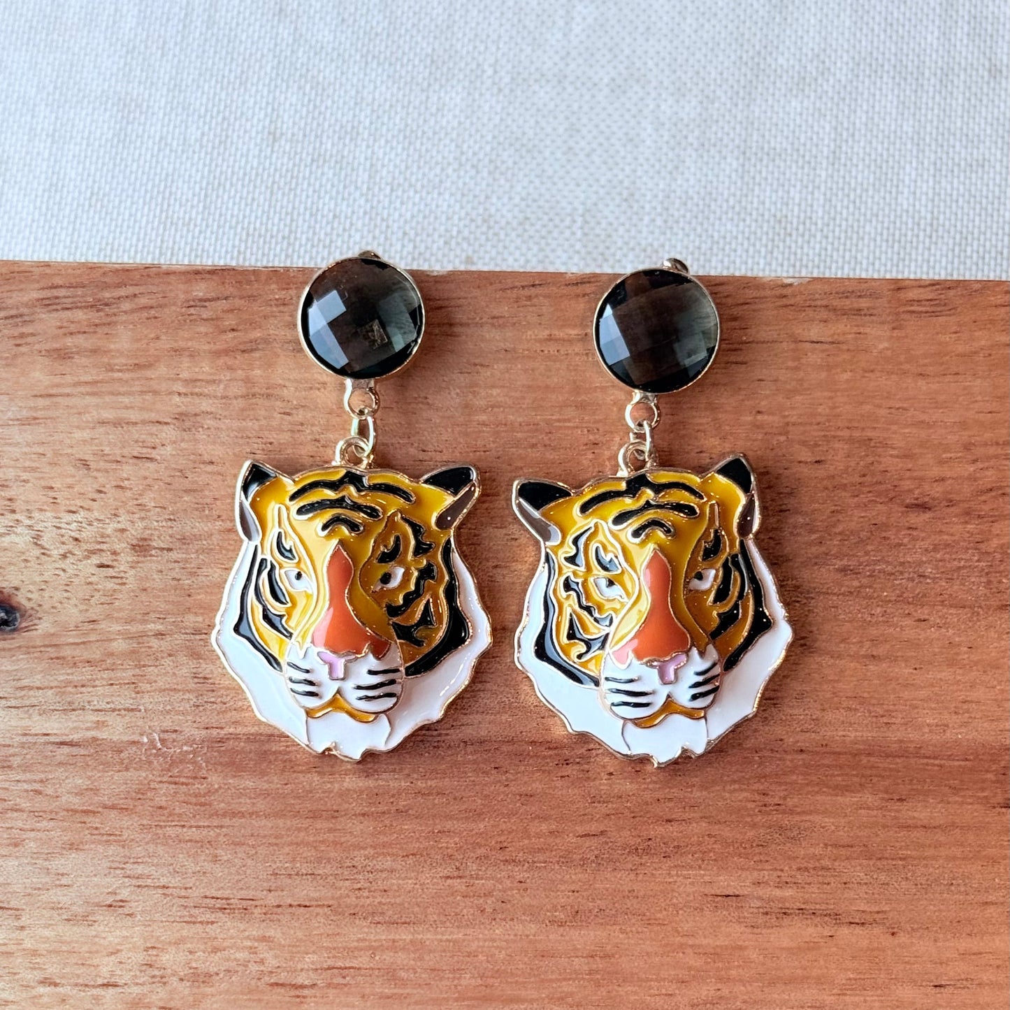 Tiger Head Dangle Earrings