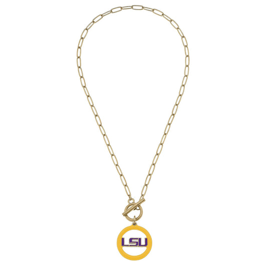 LSU Tigers Logo Enamel T-Bar Necklace