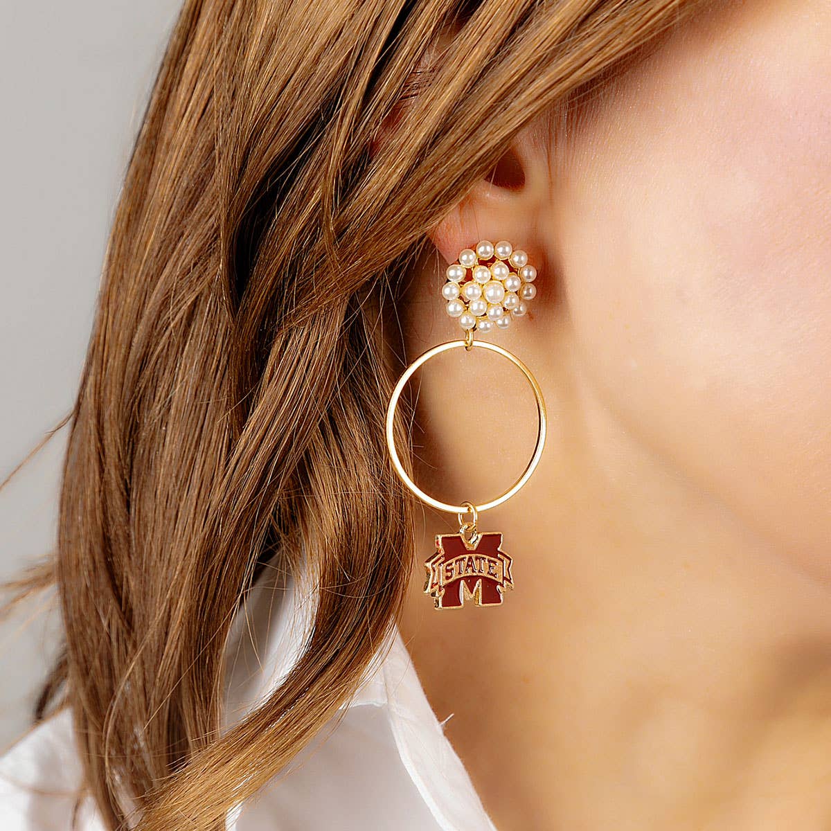 Mississippi State Bulldogs Pearl Cluster Enamel Hoop Earring