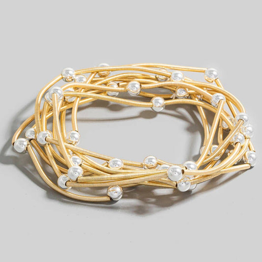Station Beads Metallic Coil Bracelet Set