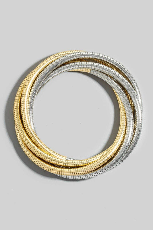 Knotted Elastic Metallic Coil Bracelet Set