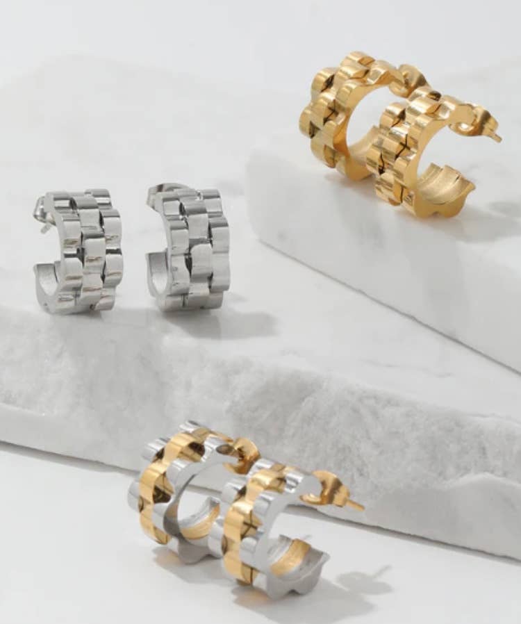 Roll X style watch band Mini Hoop Earring- Earring 14K Gold