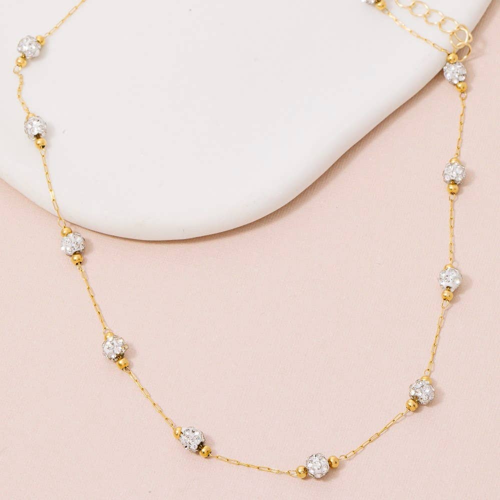 Pave Ball Bead Station Necklace