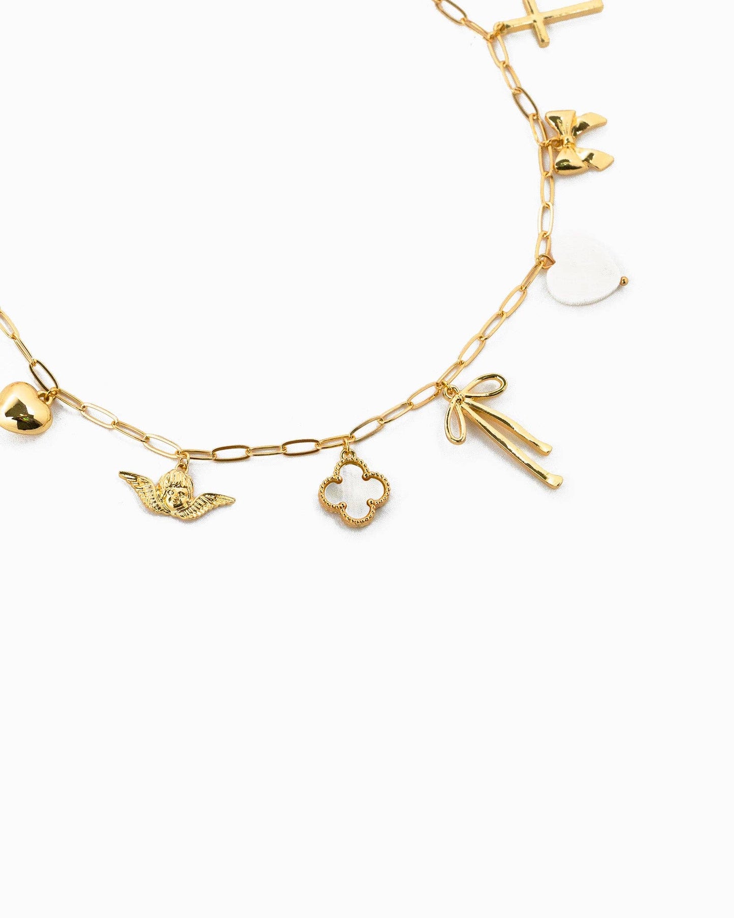 Bow Multi Gold Chunky Charm Necklace