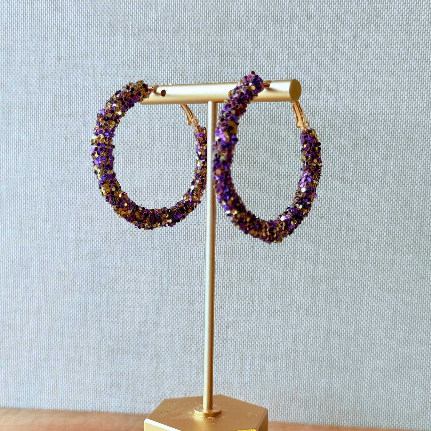Purple & Gold Sequin Hoop Earrings
