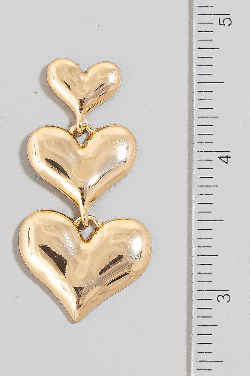 Triple Metallic Heart Chain Dangle Earrings