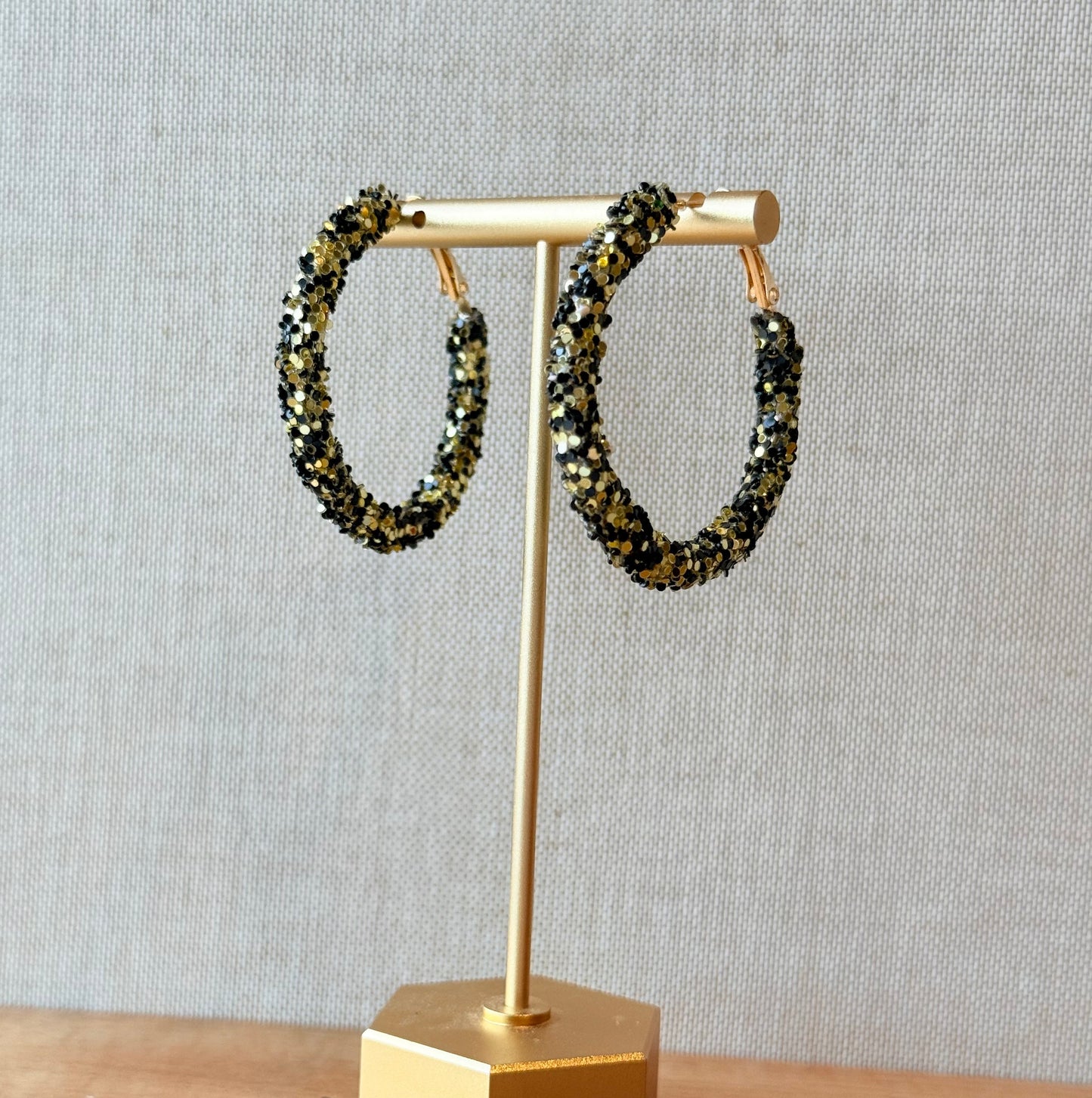 Black & Gold Sequin Hoop Earrings
