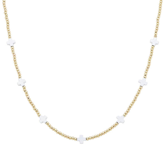Gold CCB Beaded with White Cross 16"-18" Necklace