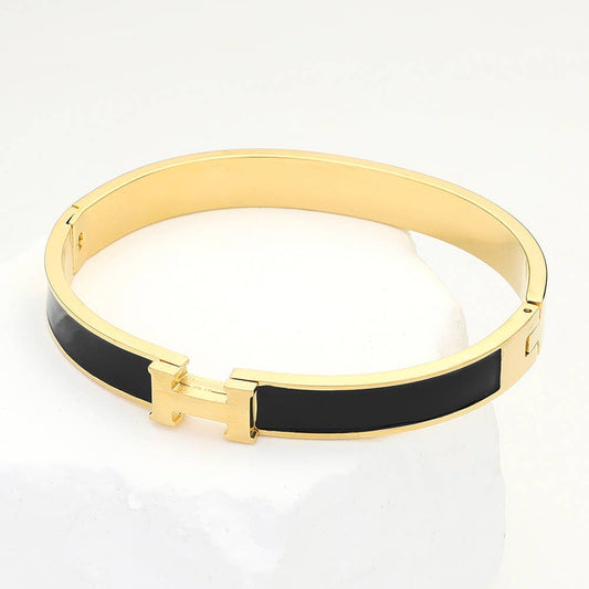 H Monogram Enamel Hinged Bracelet – Luxury-Inspired Statement Bangle