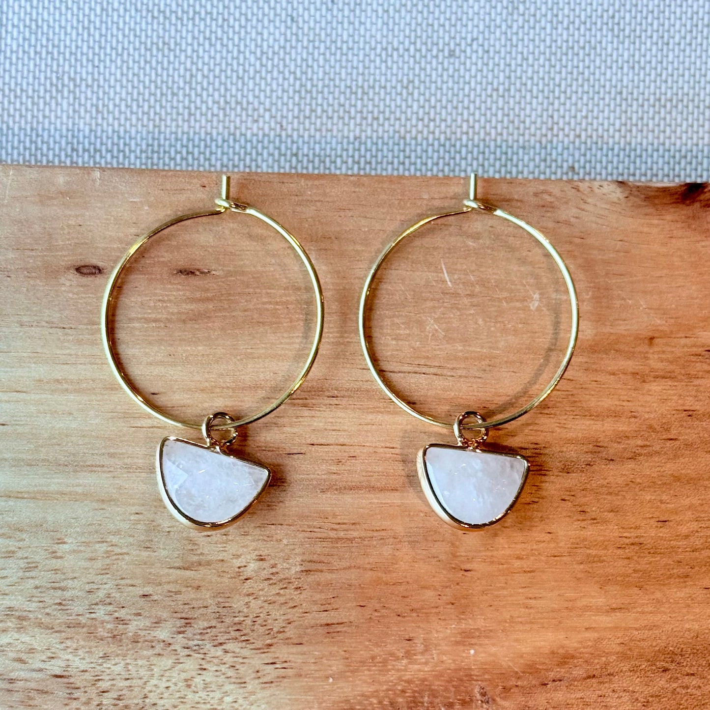 Marble Drop Hoops – Gold + White Stone Earrings