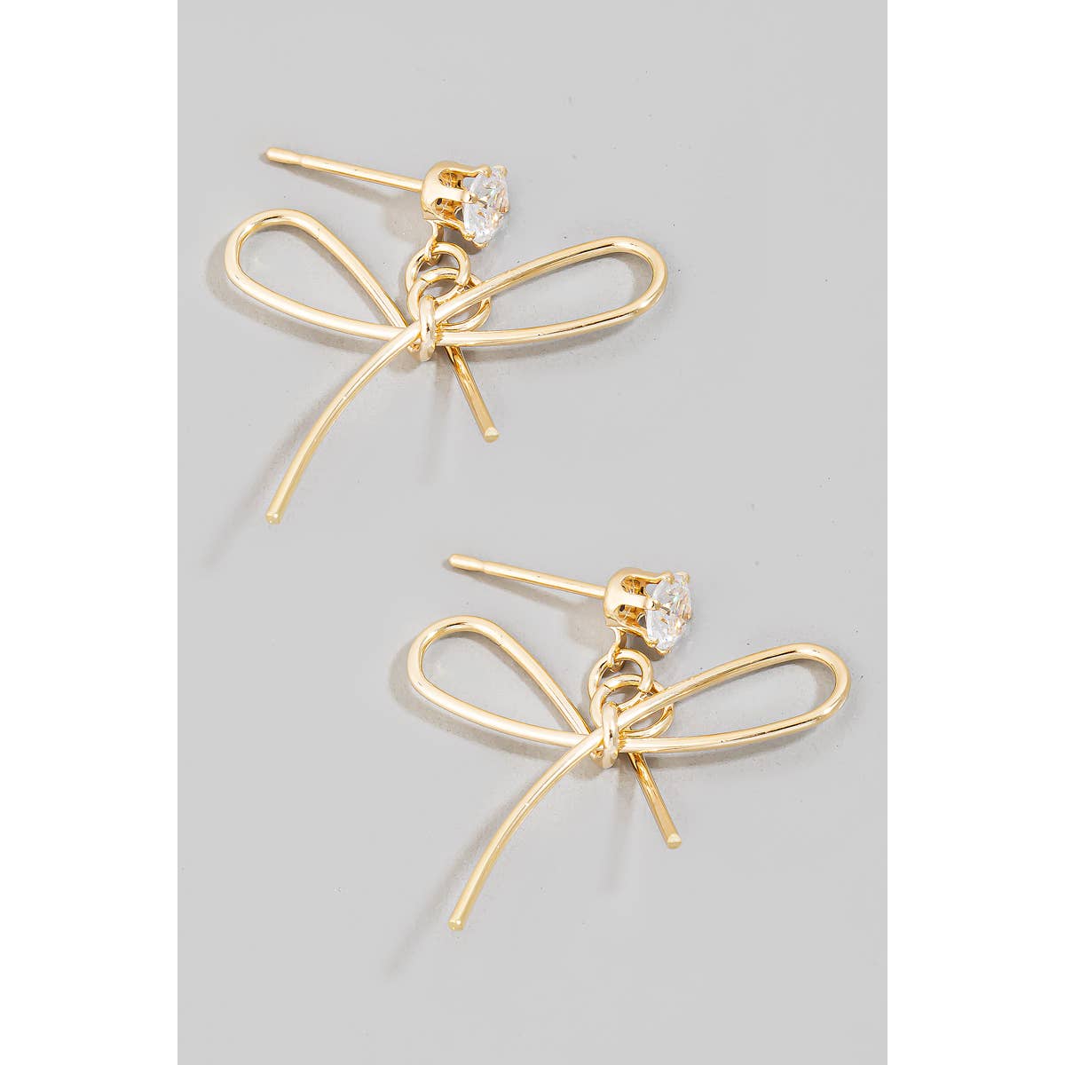Thin Metallic Ribbon Bow Drop Earrings