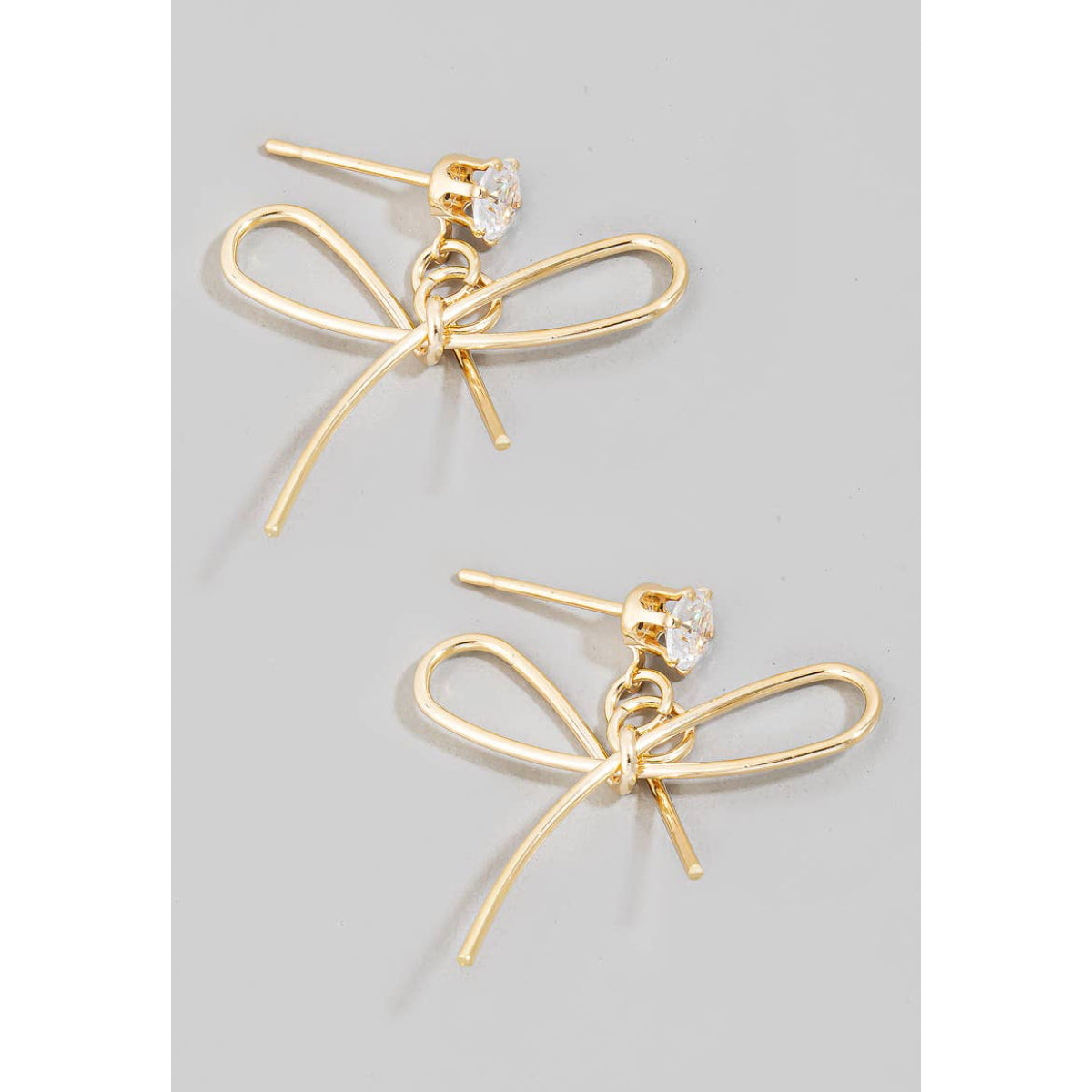 Thin Metallic Ribbon Bow Drop Earrings