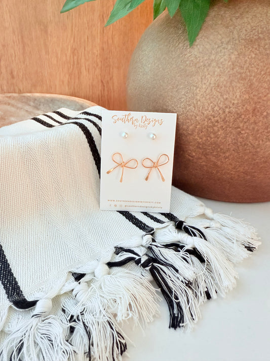 Pearl and Bow Stud Earrings Set