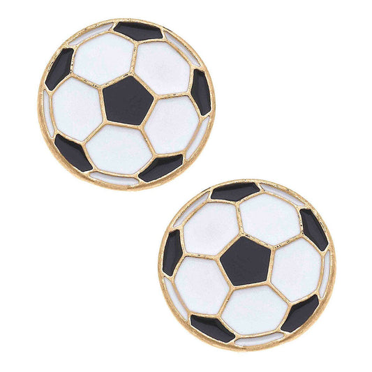 Soccer Ball Enamel Stud Earrings in Black & White