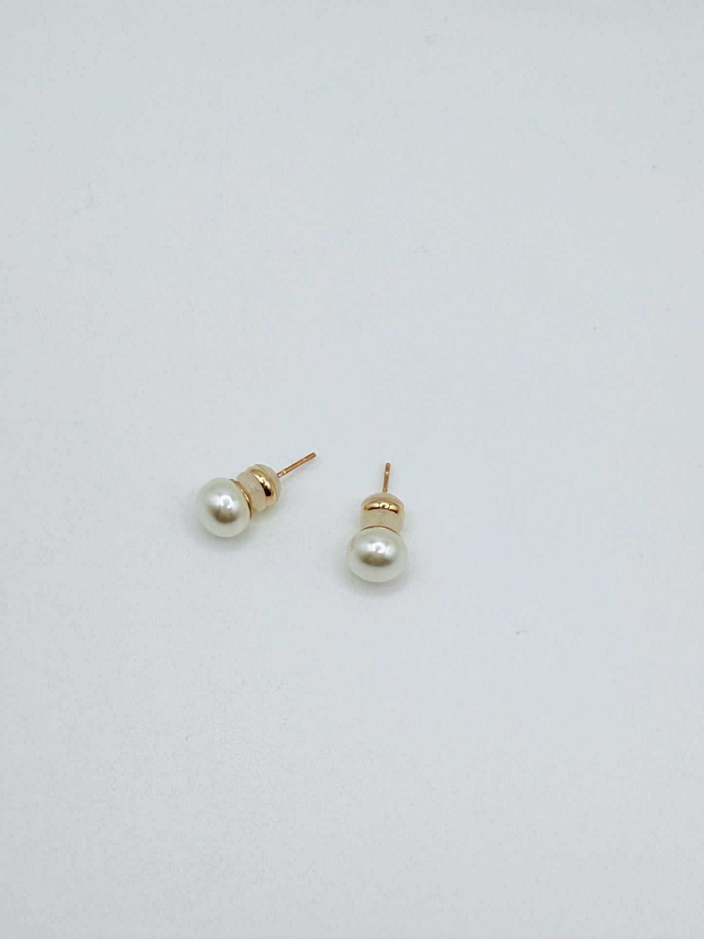White Pearl Button Stud Earrings