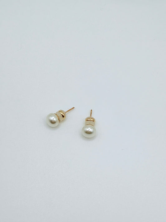White Pearl Button Stud Earrings