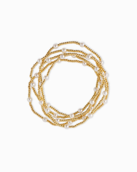 Gold Ball Bead Pearl Accent Bracelets, Set of 5