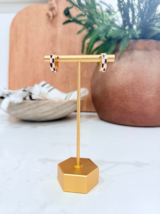 Checkered Huggie Hoops