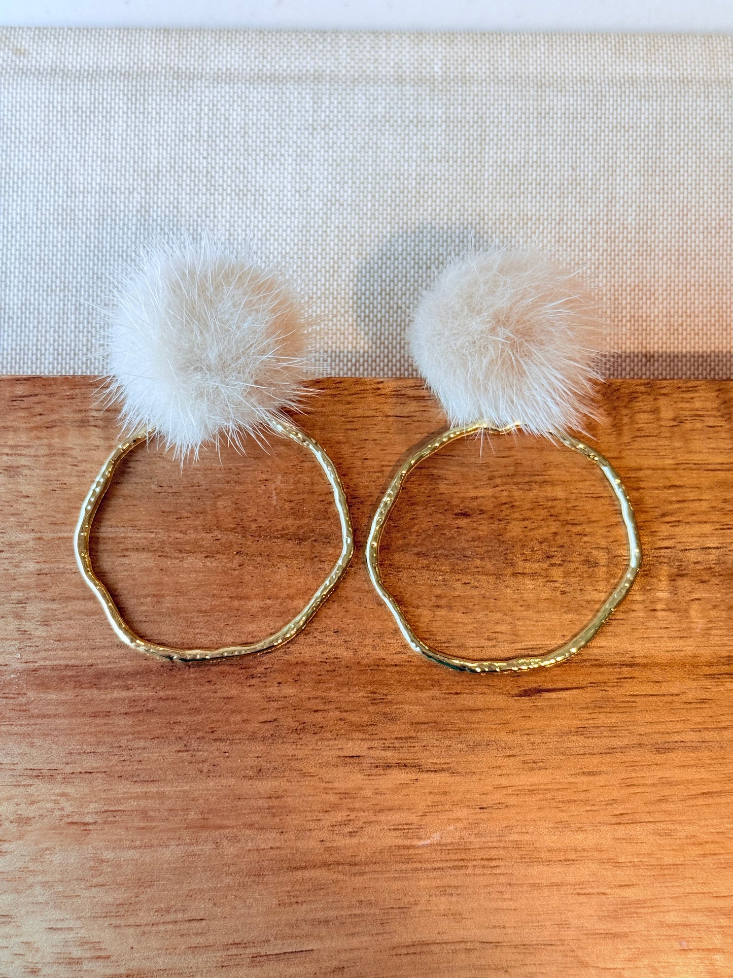 Faux Fur Pom Pom Hoop Earrings