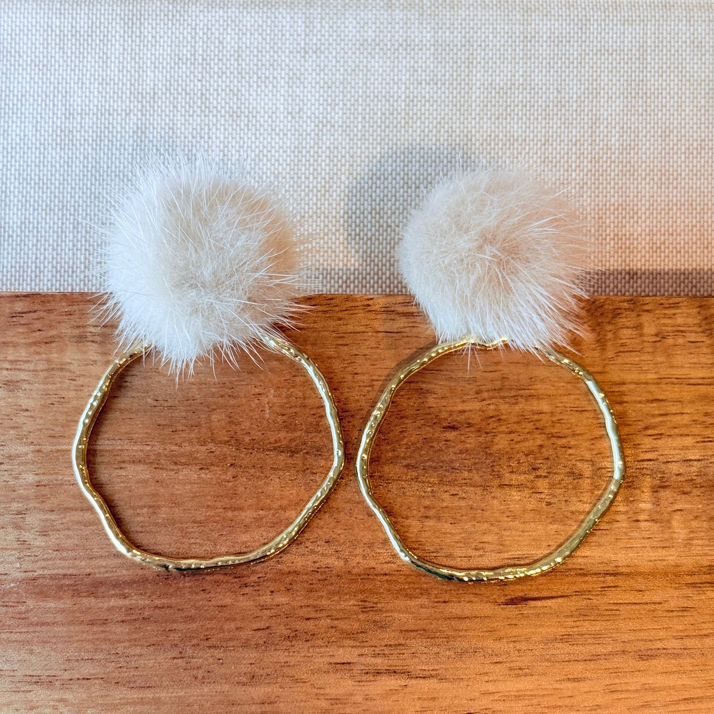 Faux Fur Pom Pom Hoop Earrings