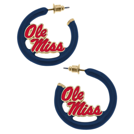 Ole Miss Rebels Logo Enamel Hoop Earrings