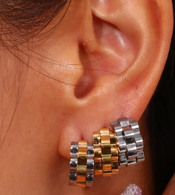 Roll X style watch band Mini Hoop Earring- Earring 14K Gold