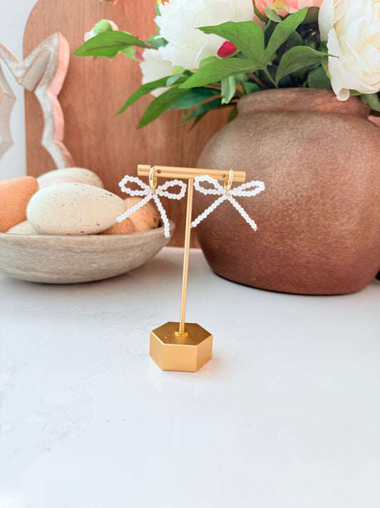 Pearl Ribbon Bow Huggie Hoops