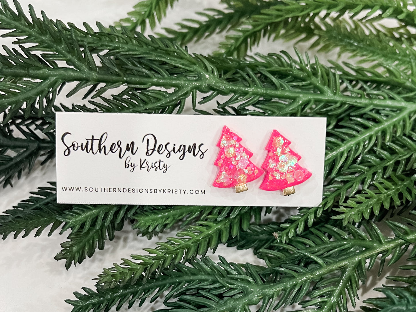 Pink Tree Studs