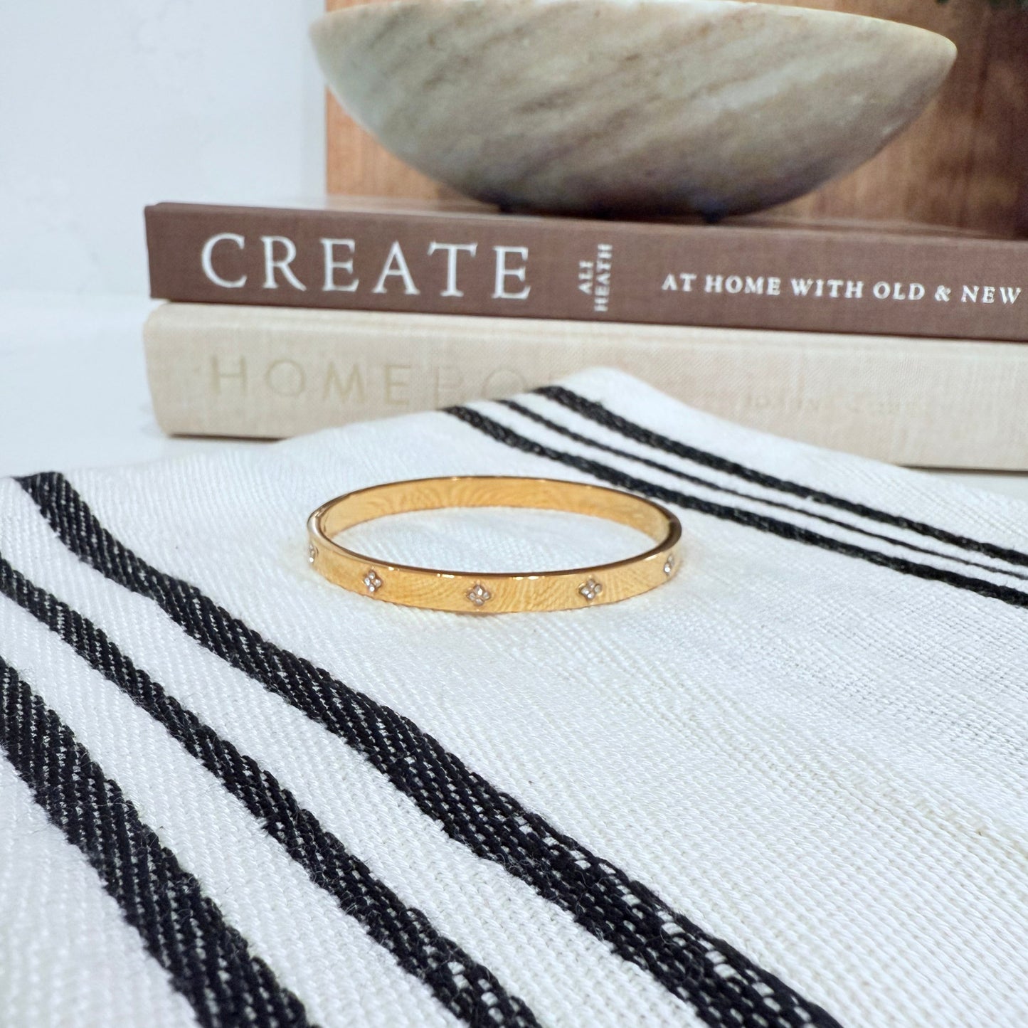 Gold Dainty Crystal Studded Bangle Bracelet