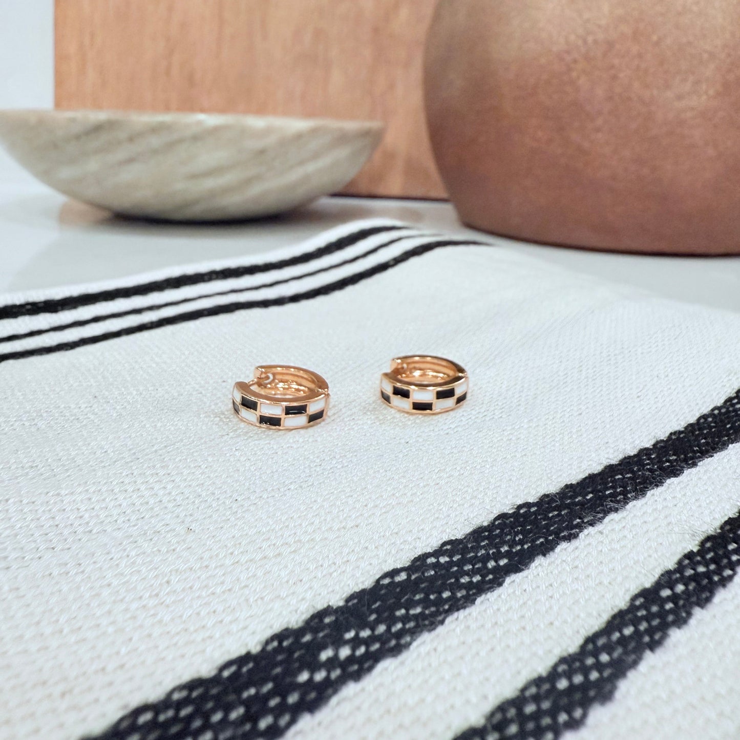 Checkered Huggie Hoops